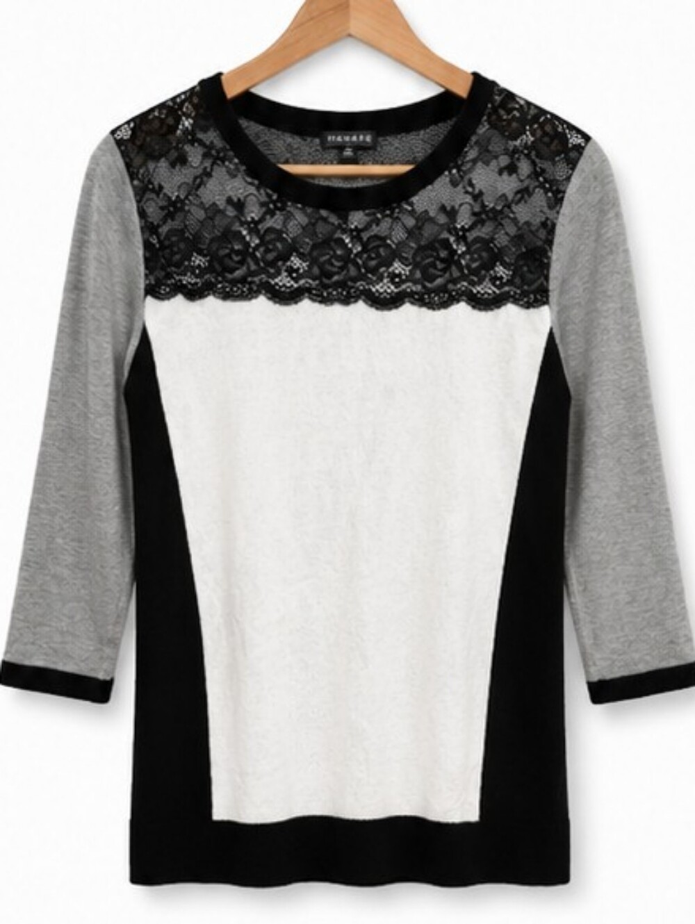 Hannah Fine Knit Color Block Lace Yoke Sweater Size Small - Picture 3 of 4